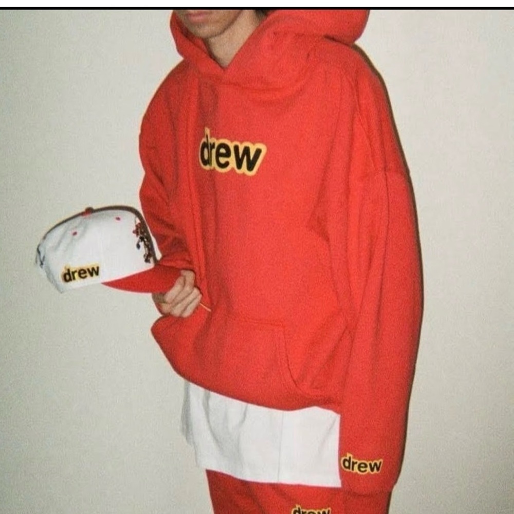 DREW HOUSE XS Oversized unisex hooded red cotton sweatshirt casual streetwear